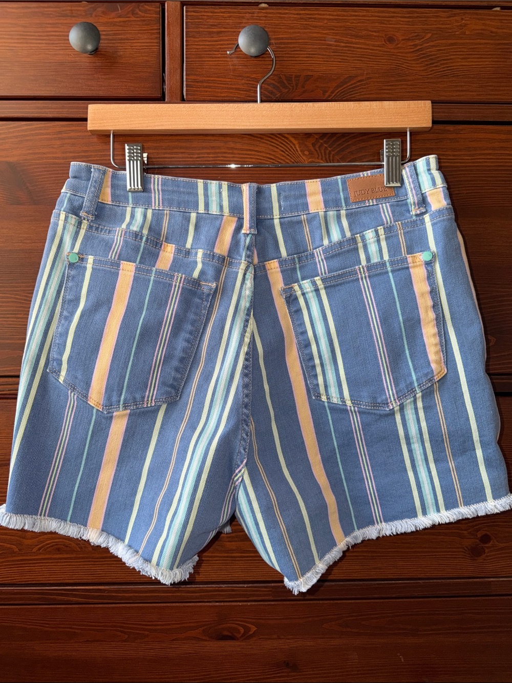 Judy Blue High Rise Frayed-Hem Striped Shorts - Lake Life - Picture 5 of 7